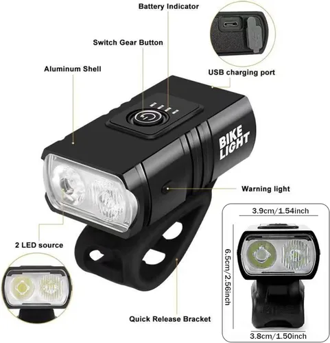 Vista 4 de Luces de bicicleta, faro de bicicleta impermeable de 1000 lúmenes con 6 modos de luz, luz frontal antideslizante con correa ajustable, recargable