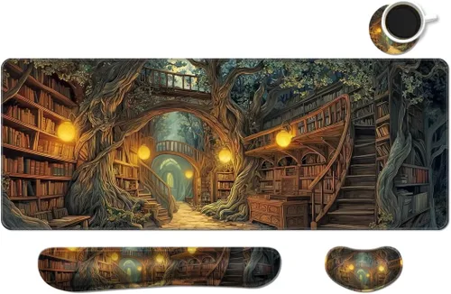 Vista 32 de Alfombrilla de escritorio, alfombrilla de mouse grande para juegos con reposamuñecas, 4 en 1 XXL, reposamuñecas para teclado, soporte de muñeca