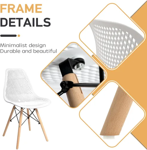 Vista 6 de CangLong Silla de comedor con carcasa de plástico, silla auxiliar moderna de mediados de siglo con diseño de malla, patas de madera de haya