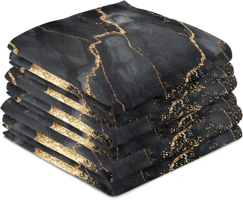 Vista 4 de Bolaz Juego de 4 toallas de cocina de mármol negro dorado ultra absorbente, secado rápido, paños de cocina de 28 x 18 pulgadas para cocinar