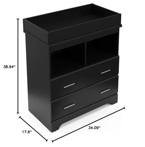 Vista 3 de Storkcraft Brookside Cómoda de 2 cajones con cambiador encima (negro) – Certificado Gold GREENGUARD, cómoda de cajones y cubos fácil de combinar