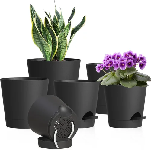 Vista 13 de WSMKSZ Macetas de riego automático de 4 pulgadas para plantas de interior y exterior, paquete de 6 macetas de plástico con agujeros de drenaje