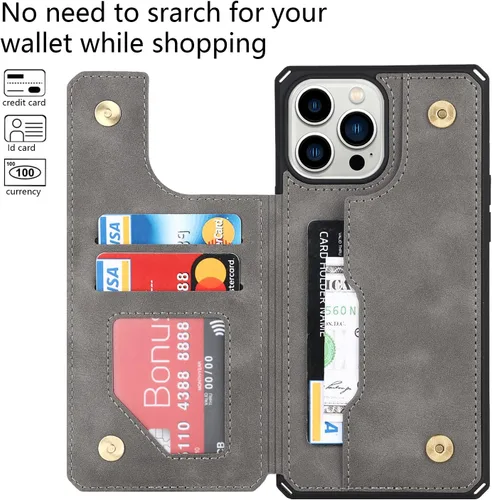 Vista 3 de Cavor Funda para iPhone 11 Pro Max con tarjetero, funda tipo cartera con tarjetero y tarjetero para iPhone 11ProMax, funda de piel sintética
