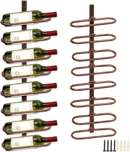 Vista 11 de Estante para vino montado en la pared para 8 botellas de vino, almacenamiento de metal para colgar en la pared, estante organizador de vino
