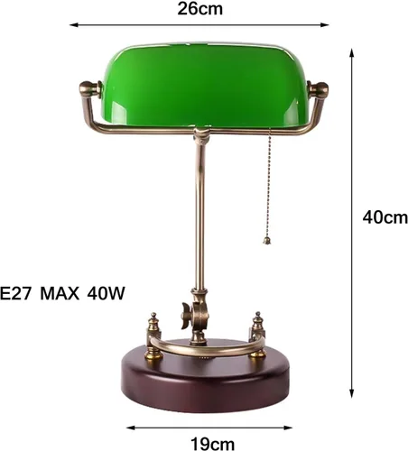 Vista 7 de Lámpara de banco antigua, lámpara de escritorio retro, pantalla de cristal verde hecha a mano, lámpara de escritorio de metal ajustable, lámpara