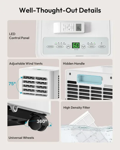 Vista 8 de EUHOMY Aire acondicionado portátil de 14,000 BTU, unidad de CA de 750 pies