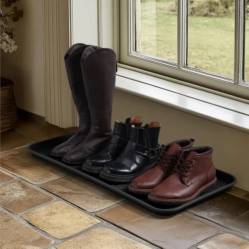 Vista 7 de Navaris Bandeja de goteo para zapatos, bandeja multiusos para botas de lluvia, botas de invierno, zapatos fangosos, para uso en interiores y Negro