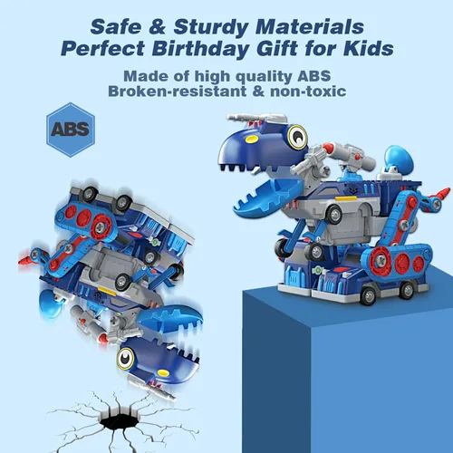 Vista 5 de Desmontar vehículo juguete magnético transformar coche dinosaurio robot construcción herramienta 5-in-1 Trucks STEM Assemble Car with Storage Box