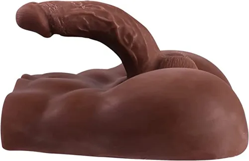 Vista 4 de Consolador realista de 6.82 libras para masturbación femenina, juguete sexual masculino 3D con pene grande flexible y culo vaginal, marrón oscuro