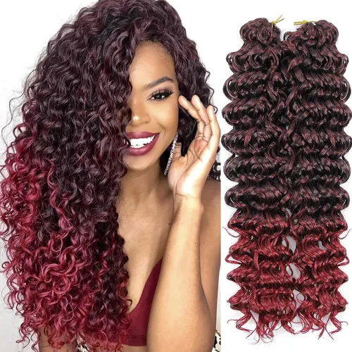 Vista 14 de GoGo Curl Crochet Hair 18 pulgadas onda de agua pelo sintético bohemio ganchillo trenzado jengibre onda profunda extensiones de cabello trenzado