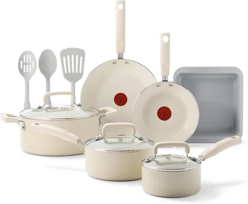 Vista 11 de T-Fal Signature - Juego de sartenes antiadherentes de 8 y 10 pulgadas, apto para lavavajillas, apto para horno hasta 350 °F, juego de ollas y Crema