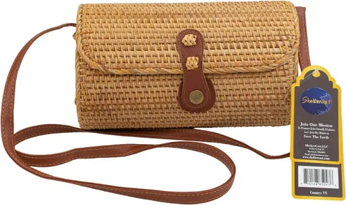 Vista 5 de Bolsa de playa para mujer, bolso cruzado de ratán tejido a mano