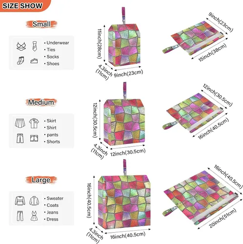 Vista 3 de Juego de 3 cubos de embalaje de viaje para maletas, de vidrio geométrico, apilables, bolsa de ropa, almacenamiento de armario, ahorro de espacio