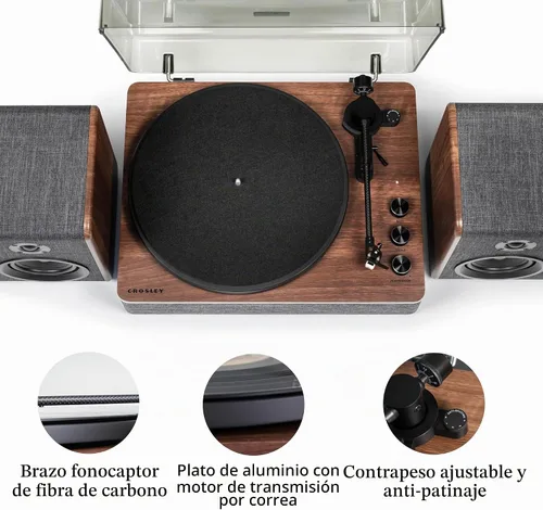 Vista 2 de Crosley CR7501A-CL - Tocadiscos Nocturne con altavoces, color carbón