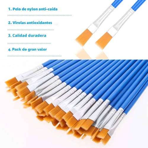 Vista 3 de 50 piezas de pinceles planos para retoques, Anezus pequeños pinceles de pintura para aulas, pinceles de manualidades para pintura acrílica