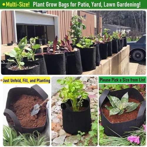 Vista 2 de Paquete de 5 bolsas gruesas de 1 galón para vivero, bolsas de cultivo de plantas (7 x 6 pulgadas), macetas de tela para macetas, bolsa de jardín
