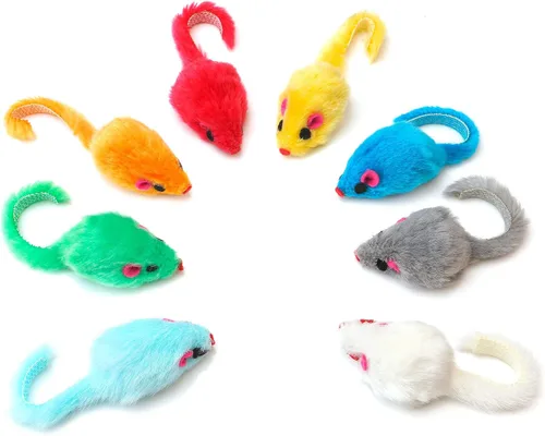 Vista 8 de CHIWAVA 36PCS 4.1 '' Peludo Gato Juguete Ratones Sonajero Pequeño Ratón Gatito Juego Interactivo Colores Surtidos