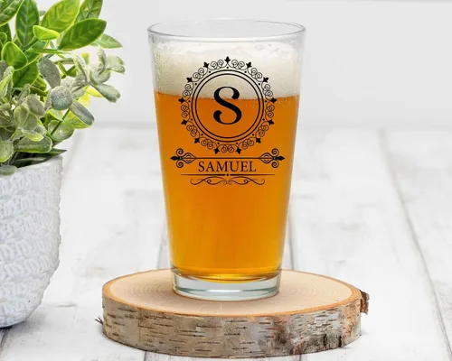 Vista 3 de PREZZY Vaso de cerveza con letra S con inicial vintage, vasos para beber con nombre del alfabeto A-Z, taza de cerveza de 16 onzas, regalos