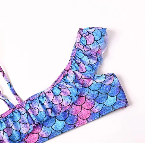 Vista 4 de Jxstar Trajes de baño de dos piezas con volantes de un hombro para niñas, ropa de playa y piscina