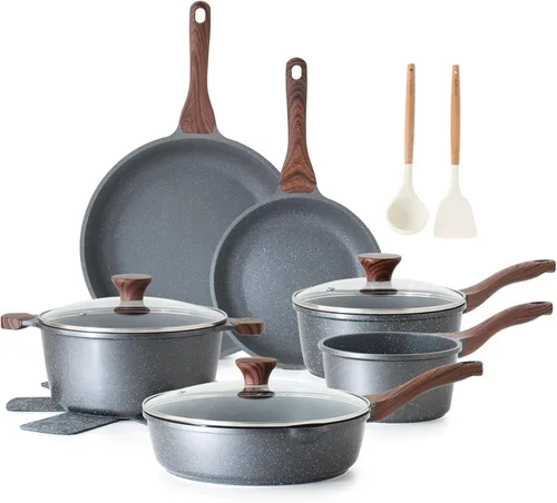 Vista 10 de SENSARTE Juego de utensilios de cocina de cerámica antiadherente de 16 piezas, juego de ollas y sartenes saludables, juego de cocina no tóxico