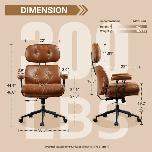 Vista 2 de Silla ergonómica de oficina giratoria de piel sintética para oficina en Marrón