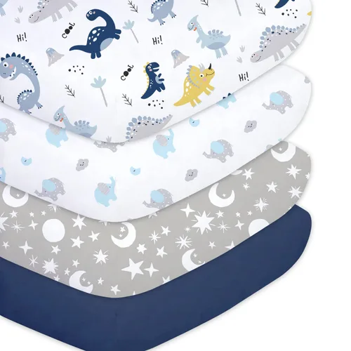 Vista 9 de Sábanas ajustadas para cuna para bebés niños 3 Pack, juego de sábanas de cuna de microfibra extra suave de 28" x 52" para colchón de cuna de bebé