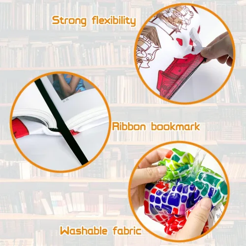 Vista 3 de Funda de libro para libros de bolsillo, tapa dura y libro de texto, 6 fundas de libro jumbo Reusable, Fit 7"x9" to 9"x11", Washable Fabric