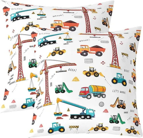 Vista 26 de Juego de 2 fundas de almohada de construcción de 16 x 16 pulgadas, fundas de almohada suaves para camiones, fundas de cojín para sala de estar