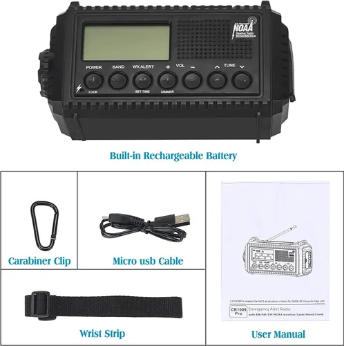 Vista 8 de Radio meteorológica digital NOAA 5000, manivela solar de 5 vías, cargador de radio de emergencia/teléfono portátil con pantalla LCD retroiluminada