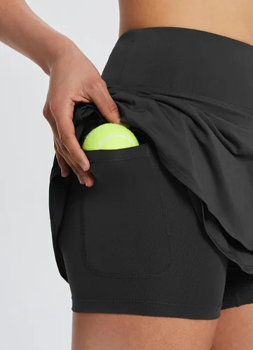 Vista 5 de baleaf Faldas de tenis plisadas para mujer, con bolsillos y volantes para Negro