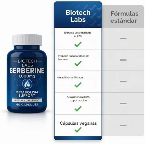 Vista 8 de Berberina HCl 1000 mg con melón amargo y hoja de banaba, 60 cápsulas, suministro para 30 días