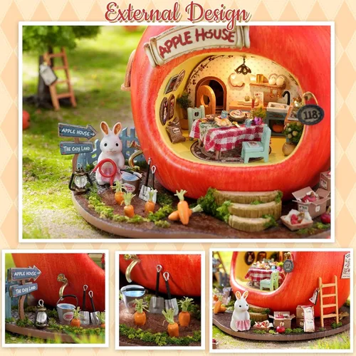 Vista 5 de TuKIIE Kit de casa en miniatura con muebles, a escala 1:100, sala creativa, mini casa de muñecas de madera, rincón de libro para niños, adolescentes