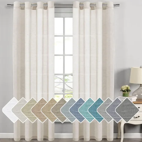 Vista 109 de H.VERSAILTEX Cortinas de lino de mezcla natural para sala de estar/cortinas de lino semitransparentes reductoras de luz de 54 pulgadas de largo