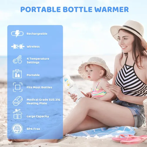 Vista 5 de Little Bo Baby - Juego de calentador de biberones portátil, calentador portátil con biberón y adaptador, calentador de botellas de viaje para leche