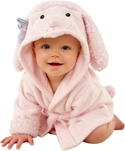 Vista 5 de Albornoces de bebé niña lavado Waddle rosa oveja con capucha bata niñas toalla de baño Terry algodón ultra absorbente
