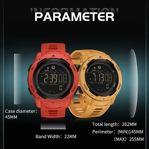 Vista 6 de Reloj digital para hombre, podómetro, contador de pasos, deportivo, militar, táctico, para exteriores, contador de calorías, alarma, cronómetro