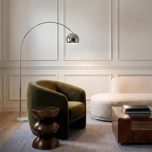Vista 6 de Brightech Olivia Lámpara de pie – Lámpara de arco elegante con cabeza redondeada y base de mármol para sala de estar, lámpara de pie alta