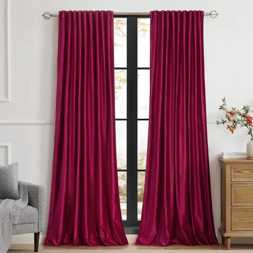 Vista 48 de PRIMROSE Cortinas de terciopelo champán de 63 pulgadas de largo para sala de estar, juego de 2 paneles opacos, bolsillo para barra, pestaña trasera