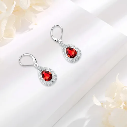 Vista 37 de Aretes colgantes de plata de ley con diseño de árbol de la vida, flor, abeja, animales, gato, colibrí, piedra lunar, turquesa, aretes con cierre