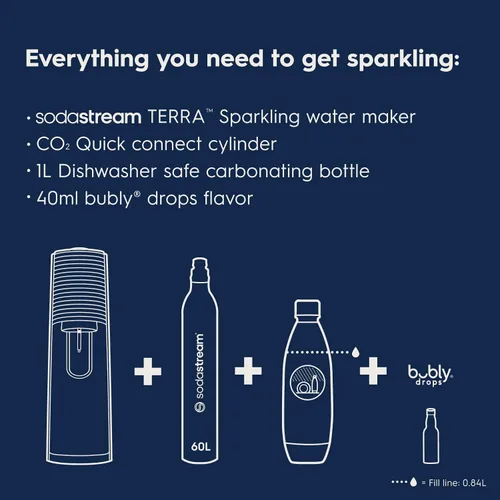 Vista 3 de SodaStream Terra - Máquina de agua con gas (rojo) con CO2, botella apta para lavavajillas y Bubly Drop
