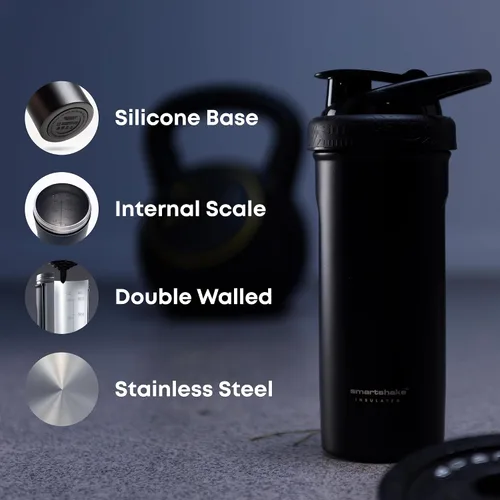 Vista 2 de Smartshake Vaso mezclador aislado de acero inoxidable para mezclas de proteínas, batidos y preentrenamiento, botella de agua de doble pared aislada