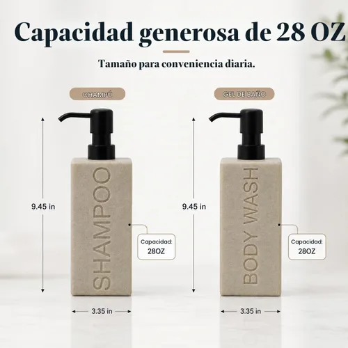 Vista 8 de dispensador rectangular de resina premium para cuarto de baño, para champú, acondicionador, loción corporal, diseño moderno recargable con bomba