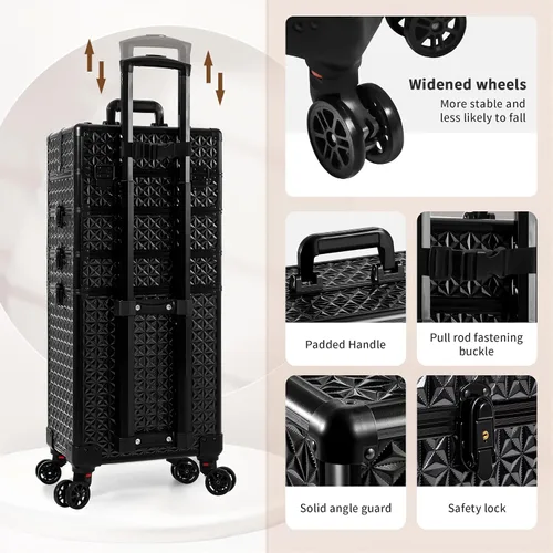 Vista 6 de AROUS Estuche de maquillaje rodante 5 en 1, estuche de cosmetología con ruedas, gran organizador cosmético, carro de viaje para estilista, artista