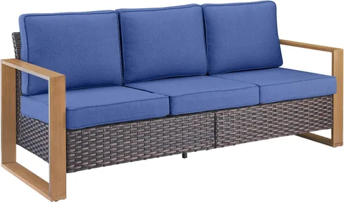 Vista 15 de Rilyson Sofá de mimbre para patio al aire libre, sofá de muebles de patio de ratán con marco resistente, mimbre de polietileno para todo
