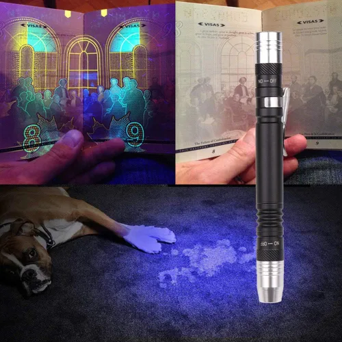Vista 4 de Linternas de luz negra LED 2 en 1 linterna de pluma clip de antorcha detector de luz negra para 3 pilas AAA (paquete de 1)
