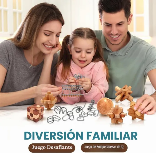 Vista 4 de Rompecabezas de metal de madera, regalos de Pascua para niños y adolescentes, rompecabezas de cerebro desenredado de eslabones de hierro, juego