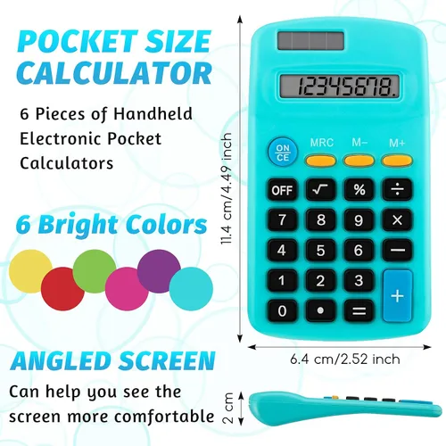 Vista 2 de Weewooday Calculadora básica pequeña de 6 piezas a granel con batería solar de 8 dígitos de doble potencia, mini calculadora de bolsillo de mano