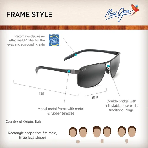 Vista 6 de Maui Jim Lentes de sol rectangulares polarizados The Bird para hombre