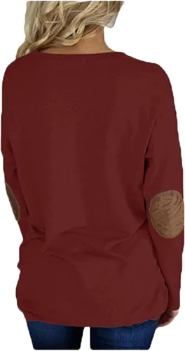 Vista 3 de Pink Queen - Blusa suelta de mujer con cuello redondo, camiseta de manga murciélago con parches