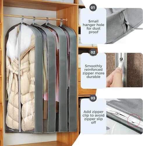 Vista 11 de 10 bolsas de ropa de 40 pulgadas para colgar ropa, bolsas transparentes para almacenamiento de ropa, bolsas de ropa para guardar ropa, bolsas